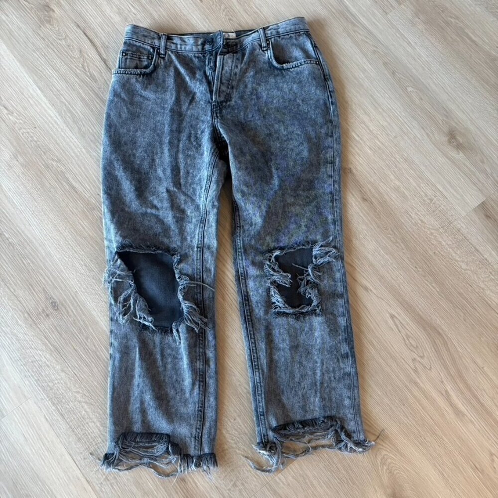 ** We The Free Black Distressed Button Fly Jeans 29 raw hem